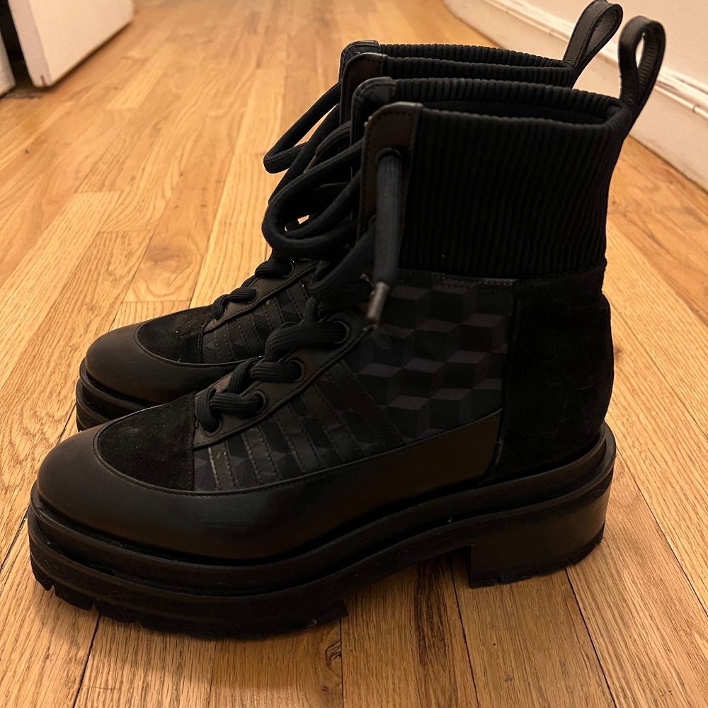 Pierre Hardy Black Suede Checkered Combat Boots 40